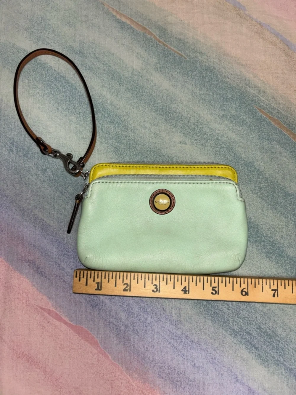 Coach Mint and Yellow Wristlet